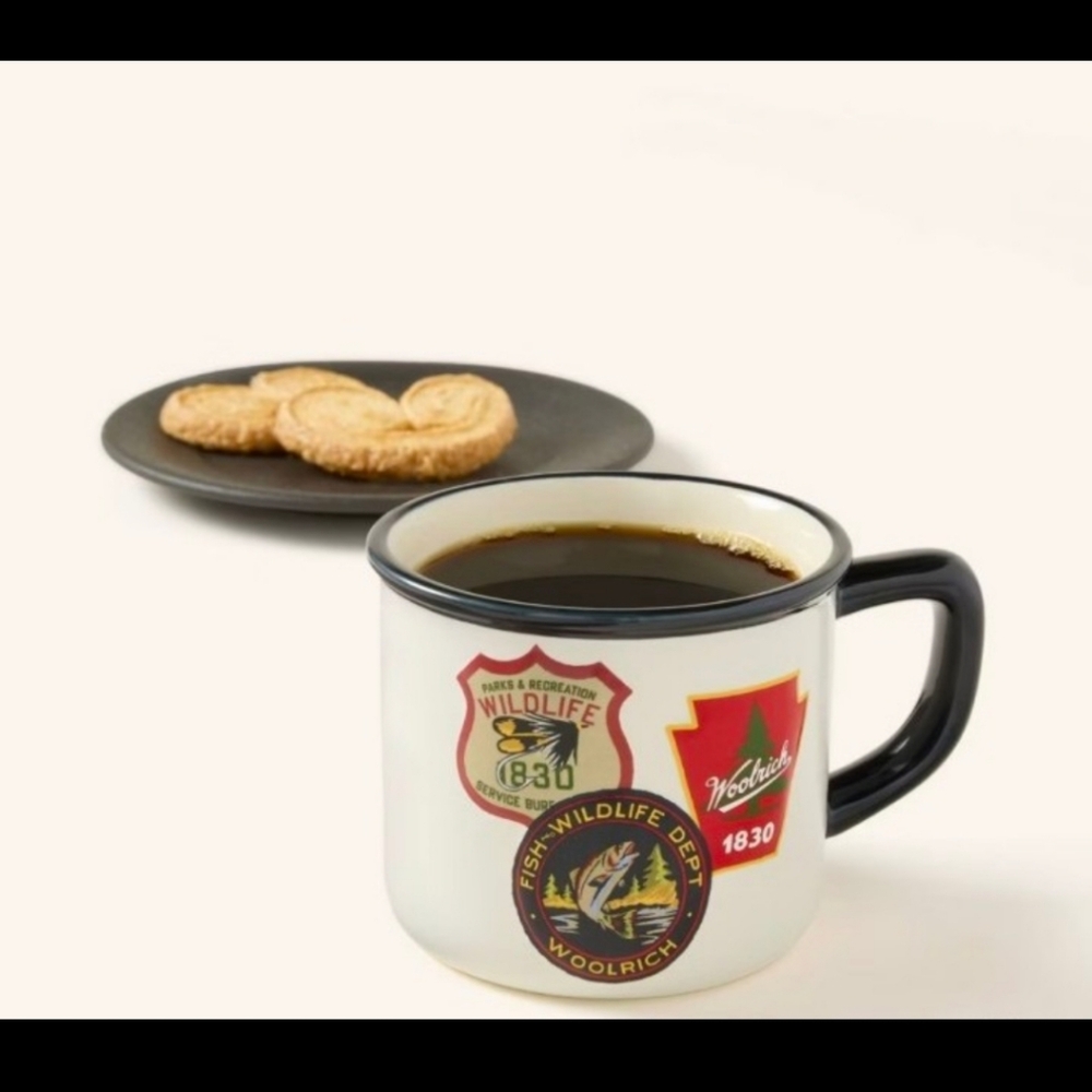 Woolrich Cream and Black Vintage 1930 Badges Mug BNWT 5☆ 1 Left!